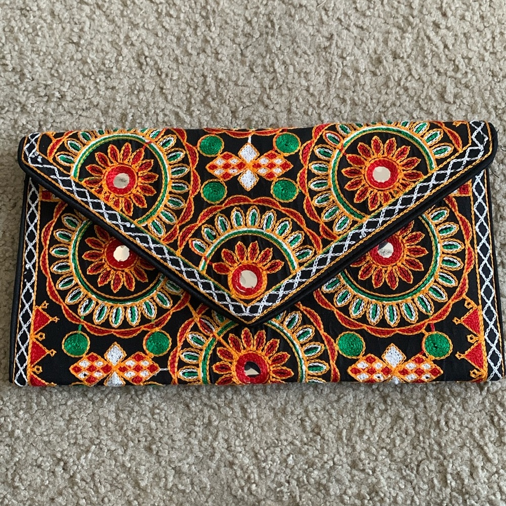 Embroidered Clutch with Handle